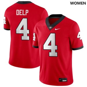 Womens #4 UGA Bulldogs Oscar Delp College Football Jersey - Red